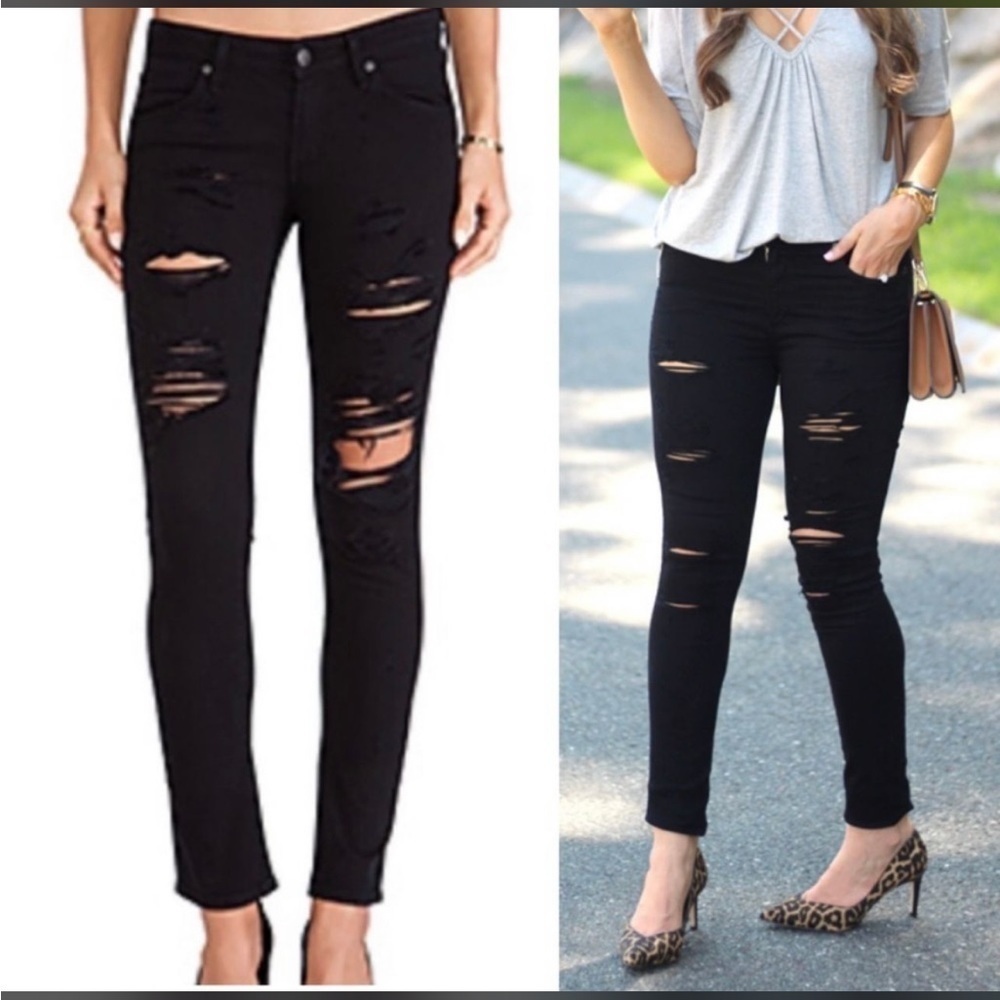 Agolde Sophie Black High Rise Distressed Skinny Jeans 26 - Picture 2 of 11